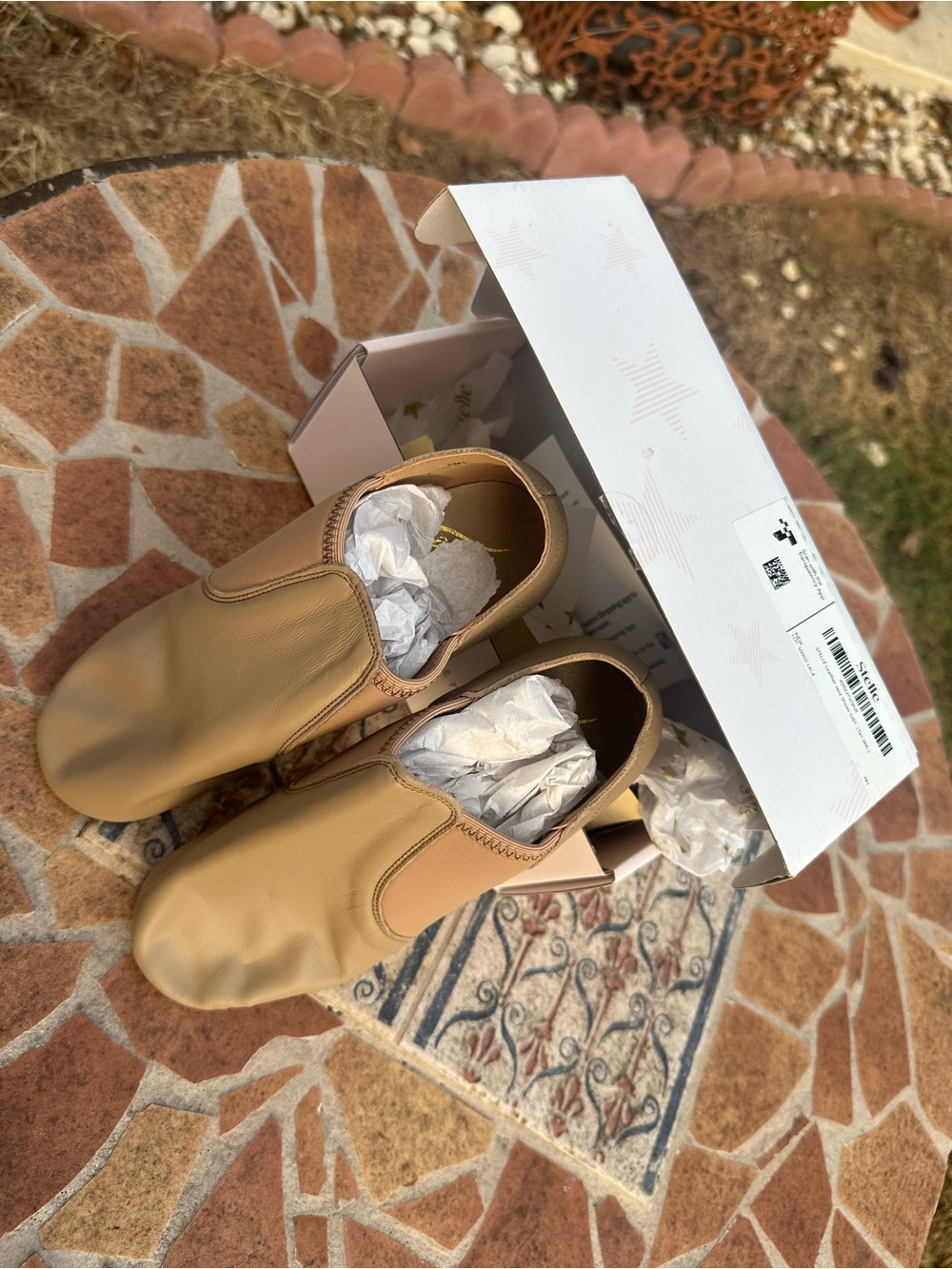 Stelle Leather Jazz Shoes Tan Slip-On Split Sole Dance Flats NIB